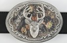 Mossy Oak 12-point buck oval belt buckle in pewter