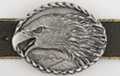 eagle head profile belt buckle with mountain background and braided border