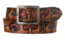 solid cowhide painted leather belt, snails and shrooms, garrison buckle