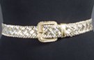 narrow gold and silver pleather basket weave braid belt