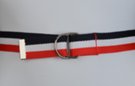 red white and blue striped D-ring canvas belt