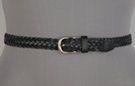 black thin braided leather belt with silver buckle
