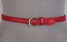 red thin braided leather belt with silver buckle