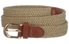 beige narrow braided stretch belt with tan tabs