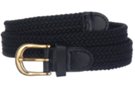 narrow stretch belt, black with gold buckle and black tabs
