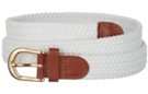narrow stretch belt, white with gold buckle and tan tabs