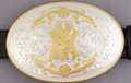 gold Yankee "NY" on silver oval western belt buckle