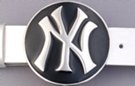 New York Yankees belt buckle, chrome on black enamel