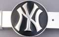 New York belt buckle, chrome on black enamel
