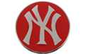 New York belt buckle, chrome on red enamel