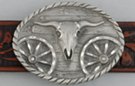 longhorn skull and wagon wheel pewter western belt buckle