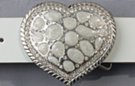 heart-shaped belt buckle, inlayed white stones and clear rhinestones