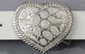 heart-shaped belt buckle, inlayed white stones and clear rhinestones