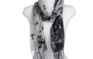 gray and black garden rose and tropical orchid print scarf