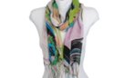 green and violet garden rose and tropical orchid print scarf