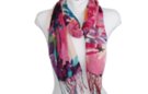 shocking pink and blue garden rose and tropical orchid print scarf
