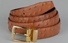 cognac ostrich embossed dress belt with gold buckle