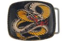 leather belt buckle with painted snake