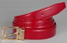 red patent leather dress belt with gold buckle