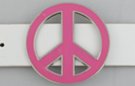 pink enameled die-cast peace sign belt buckle