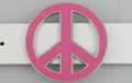 pink enameled die-cast peace sign belt buckle