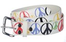 white leather belt with 5-color peace signs