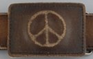 bas-relief peace sign distressed leather buckle