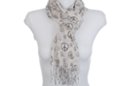 light-weight white fringe scarf with peace signs