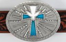 oval western belt buckle, Holy Spirit over Christian cross