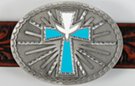 oval western belt buckle, Holy Spirit over Christian cross