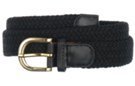 black narrow braided stretch belt with gold buckle