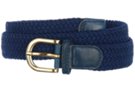 navy blue narrow braided stretch belt with gold buckle