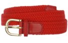 red narrow braided stretch belt with gold buckle