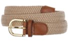 sand narrow braided stretch belt with gold buckle