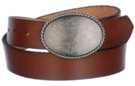 distressed pewter buckle and brown solid leather belt