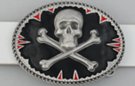 belt buckle, pirates skull and crossbones in black and red