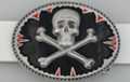 belt buckle, pirates skull and crossbones in black and red