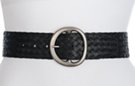 wide black plaited leather belt with pewter buckle