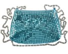 petite blue metallic plate mesh purse with cross body chain