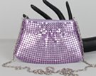 tiny purple metallic plate mesh purse with shoulder chain