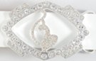 silver rhinestone pointed oval belt buckle with cat in center