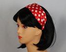 red satin hairband with white polka dots