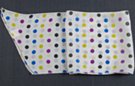chiffon belt scarf with purple, blue, black and lime green dots on white field
