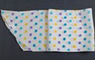 chiffon belt scarf with purple, blue, turquoise and yellow dots on white field