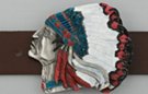 pewter belt buckle, native American chief in warbonnet
