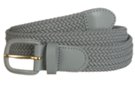 medium gray braided knitted elastic stretch belt with leather tabs and buckle
