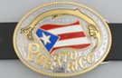 Puerto Rican flag belt buckle with gold "Puerto Rico"