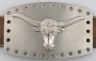 chrome longhorn on punched steel oblong belt buckle