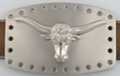 chrome longhorn on punched steel oblong belt buckle