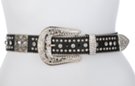 black punched tin cross concho rhinestone studded leather belt
